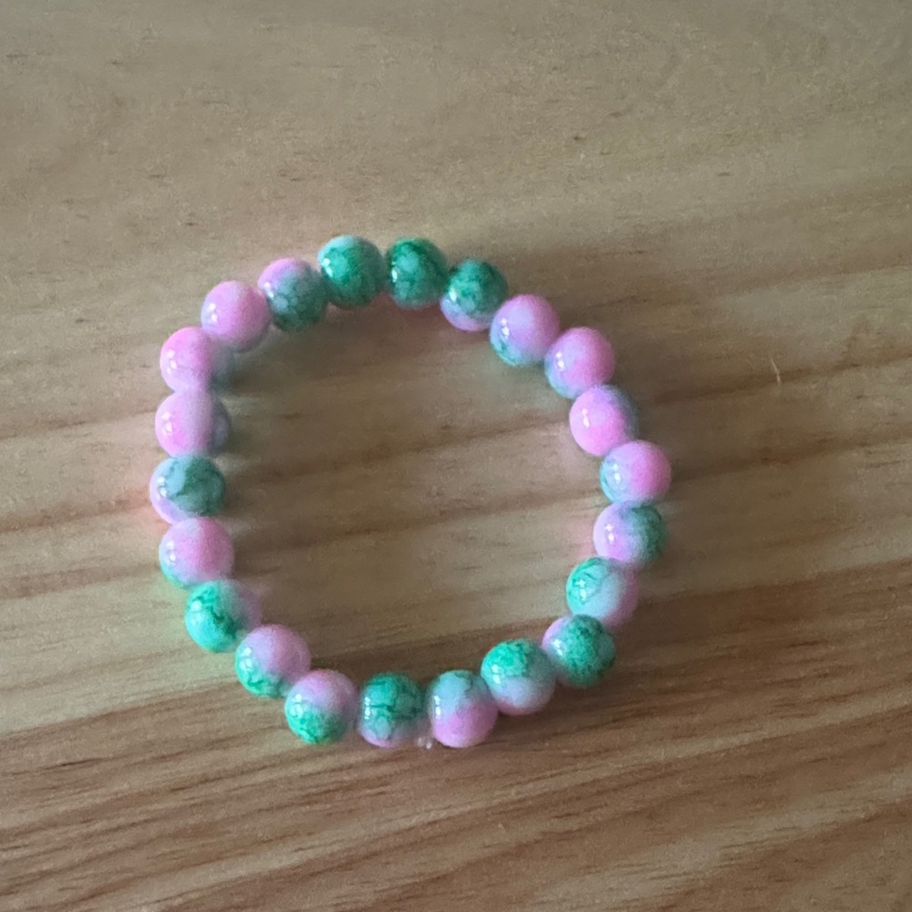 Pink and Green Beaded Stretch Bracelet